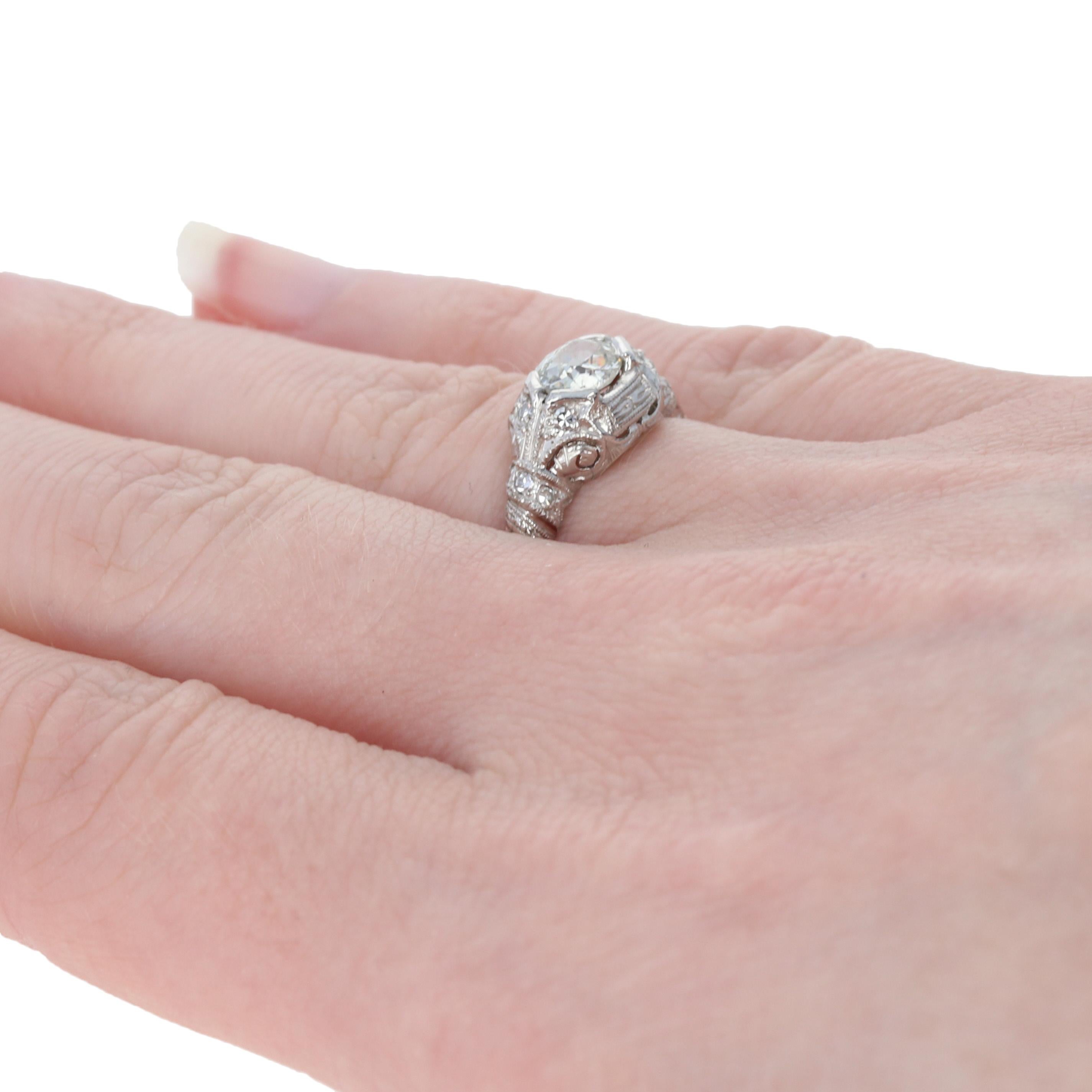 Women's Art Deco Diamond Ring, 900 Platinum Old Mine Cut 5 3/4 Genuine .71 Carat For Sale