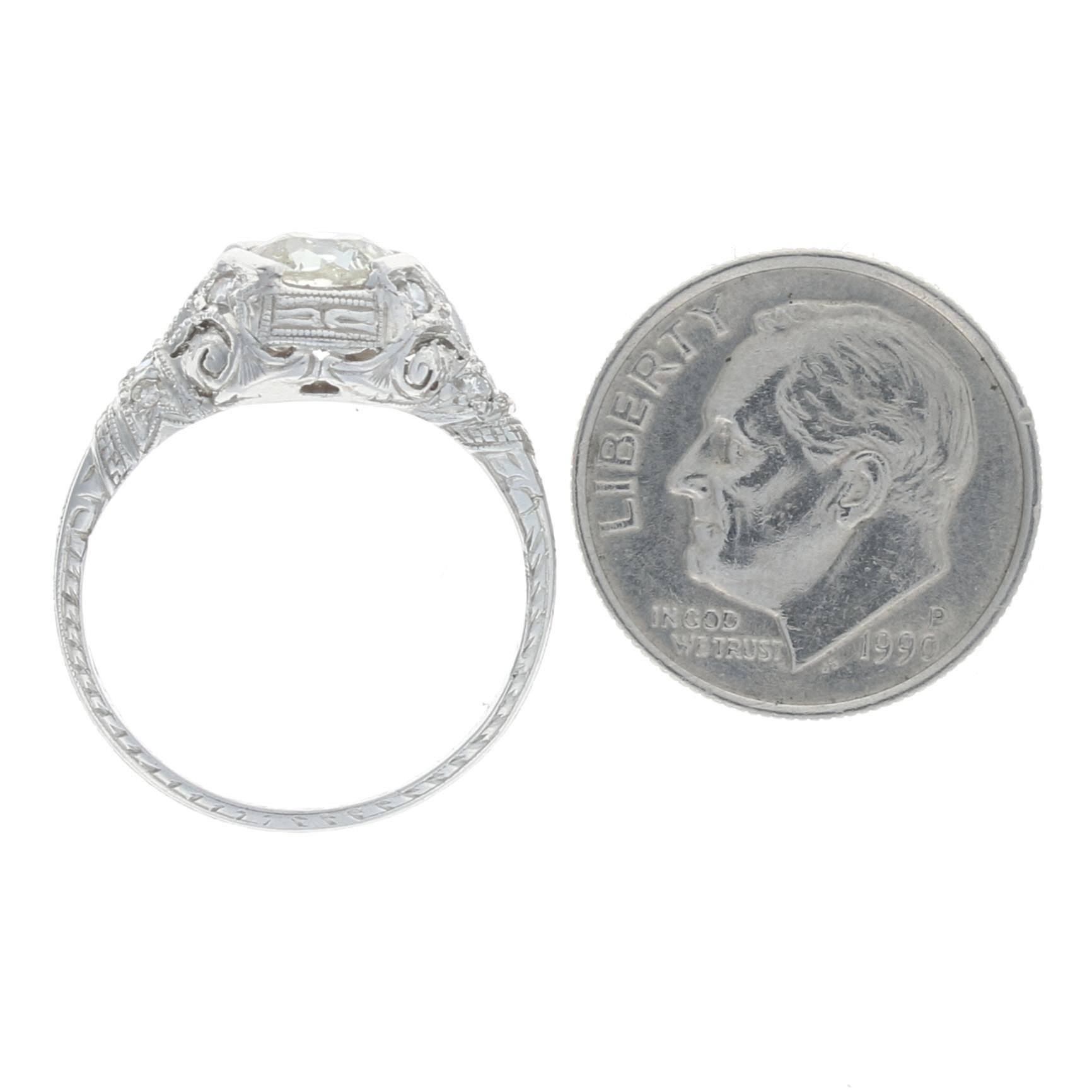 Art Deco Diamond Ring, 900 Platinum Old Mine Cut 5 3/4 Genuine .71 Carat For Sale 1