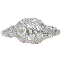 Art Deco Diamond Engagement Ring 900 Platinum Old Mine Cut Genuine .71 Carat