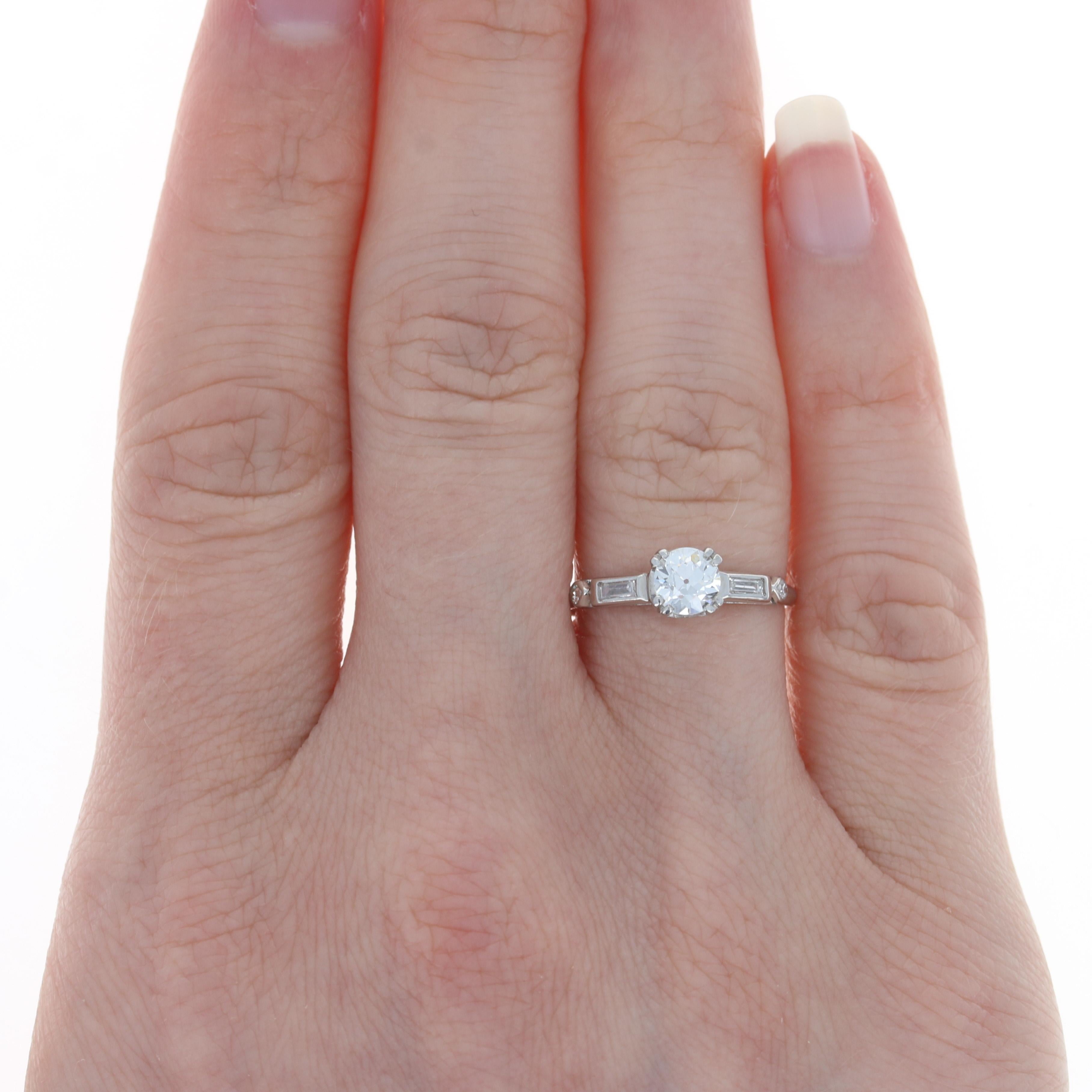 Art Deco Diamond Engagement Ring, 900 Platinum Vintage GIA Old European .66ctw 2