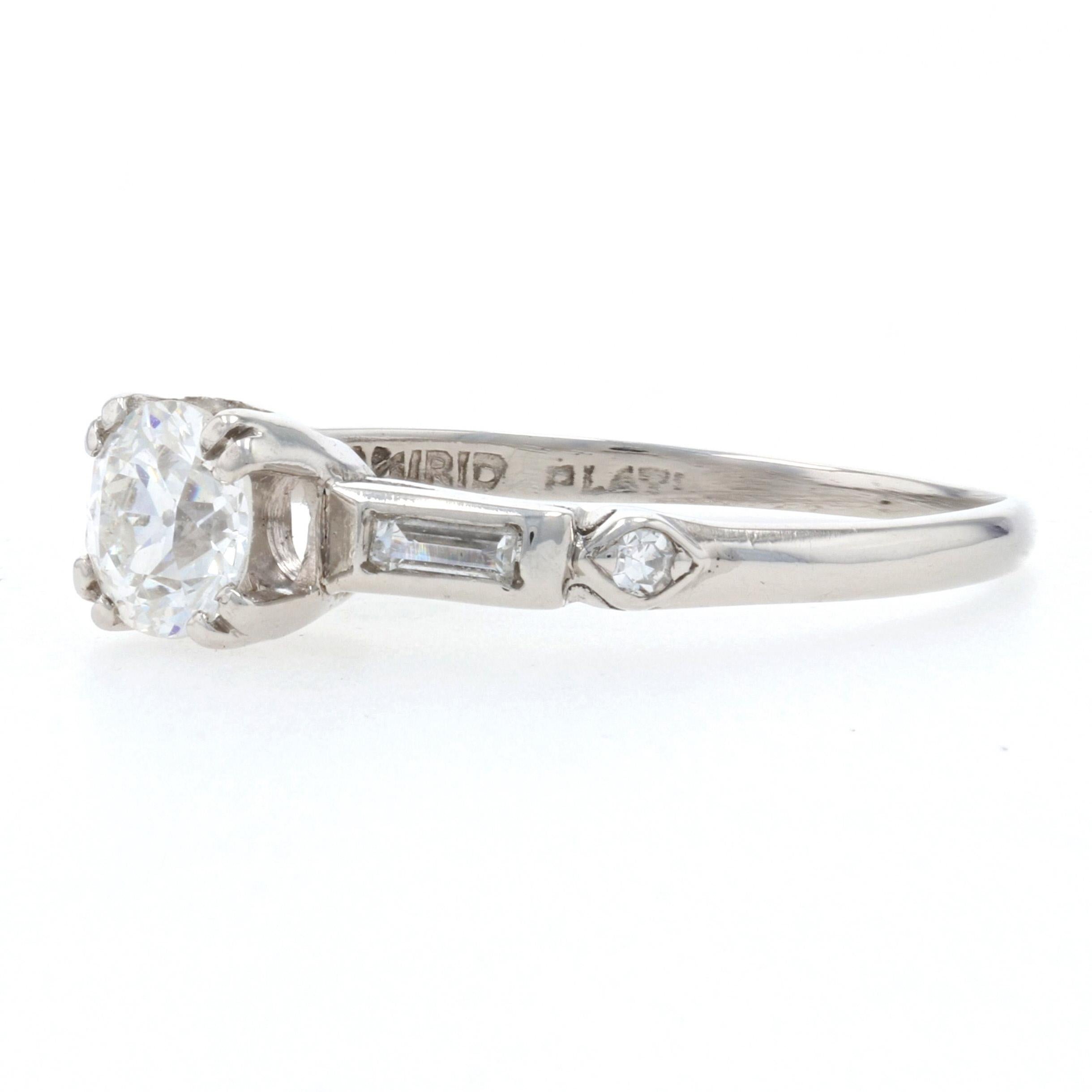 Art Deco Diamond Engagement Ring, 900 Platinum Vintage GIA Old European .66ctw 3