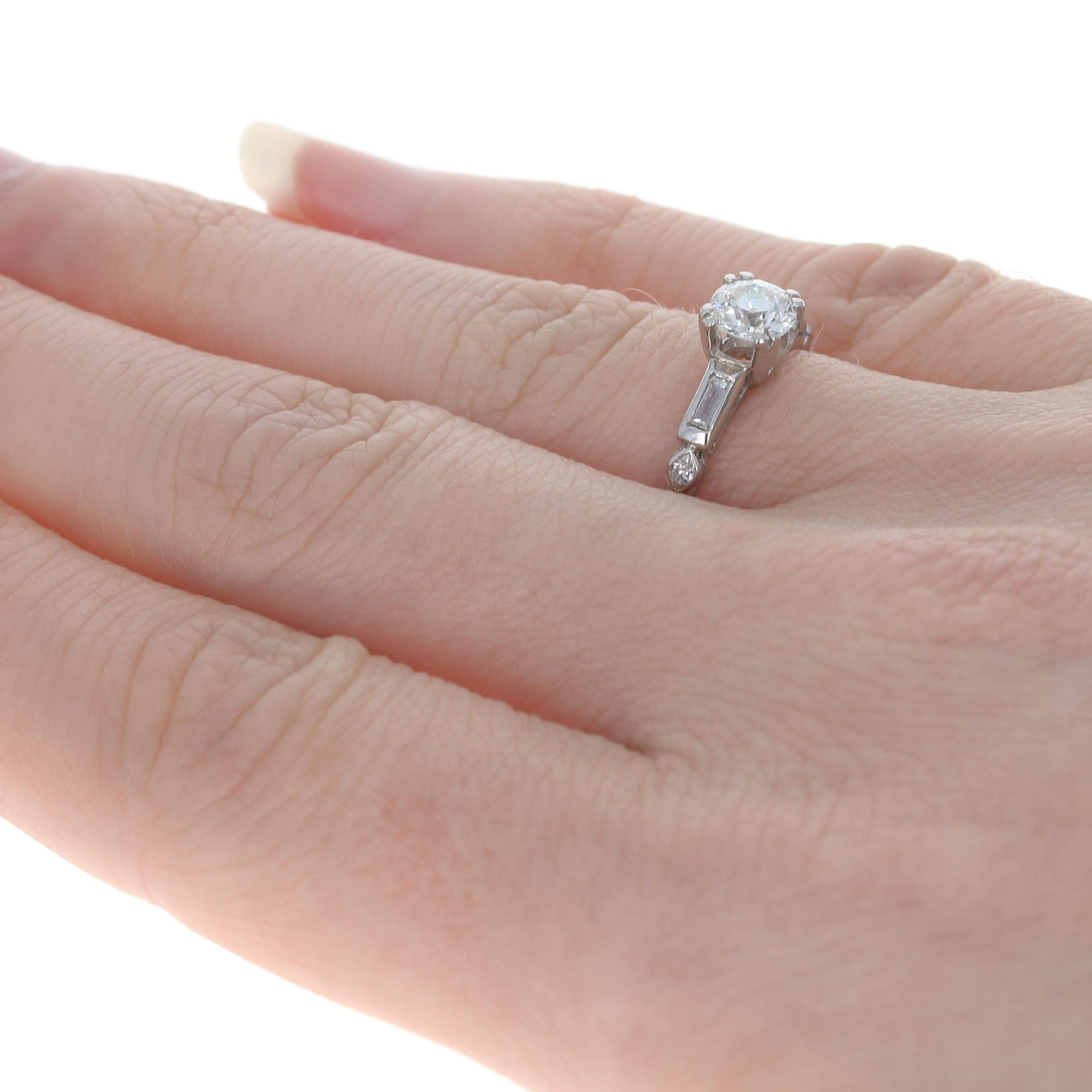 Art Deco Diamond Engagement Ring, 900 Platinum Vintage GIA Old European .66ctw 4
