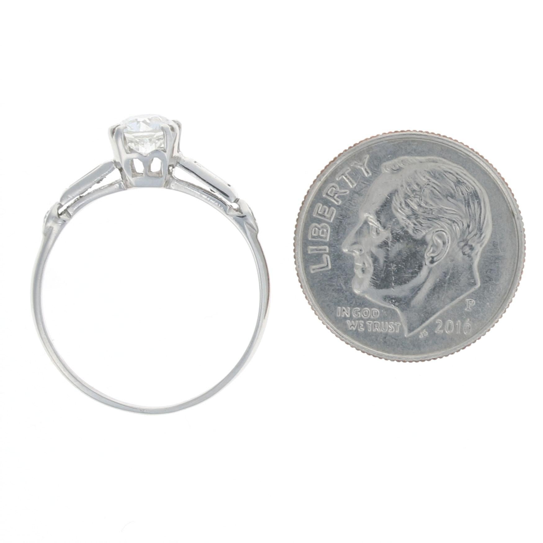 Art Deco Diamond Engagement Ring, 900 Platinum Vintage GIA Old European .66ctw 5