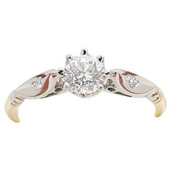 Art Deco Diamond Engagement Ring, Diamond Shoulders, Two Tone