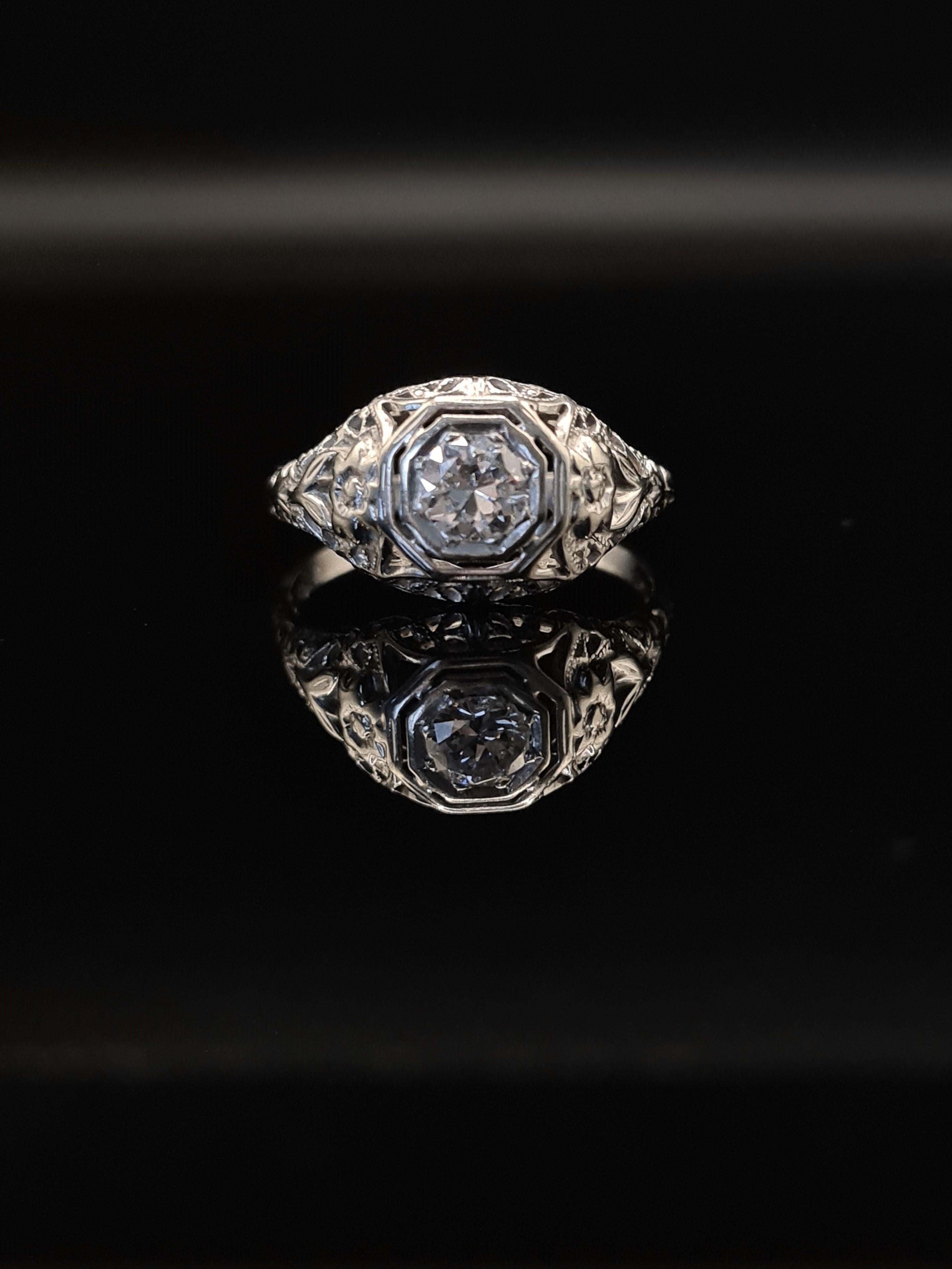 Prächtiger Art Deco Diamant-Verlobungsring (Alteuropäischer Schliff)