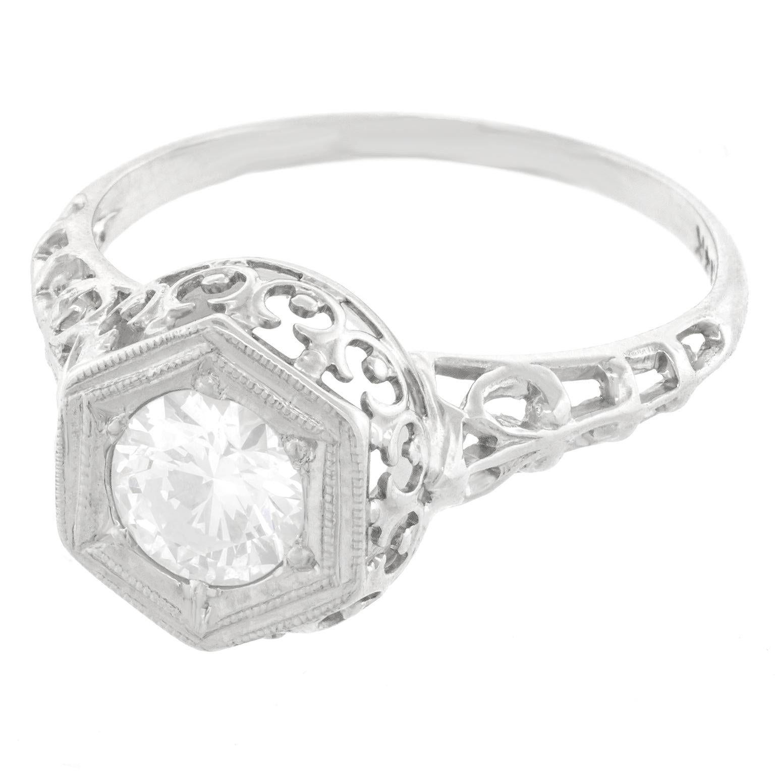 Round Cut Art Deco Diamond Engagement Ring GIA