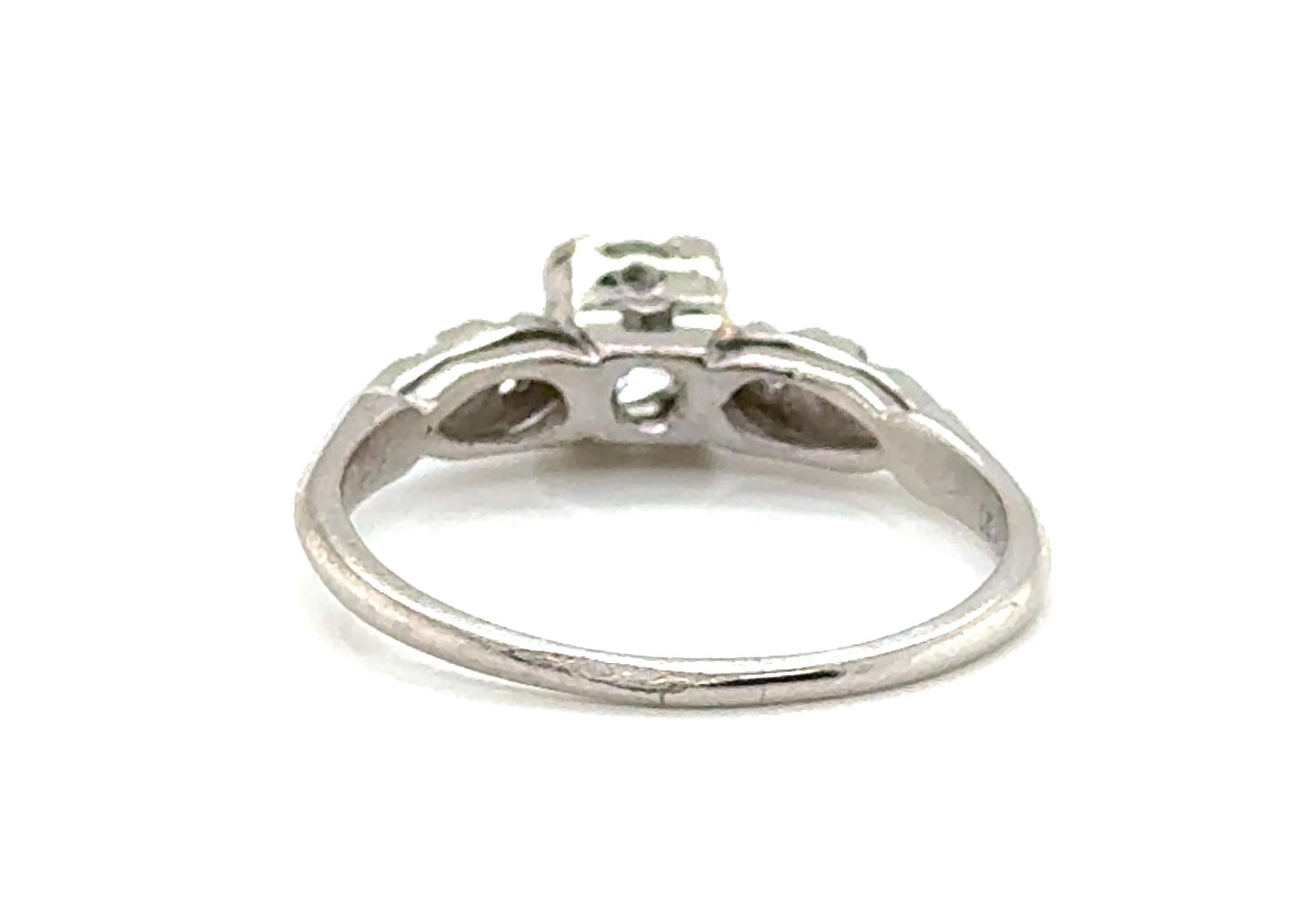 Women's Art Deco Diamond Engagement Ring Mined 1/2 Carat Original 1947 Platinum .50ct For Sale