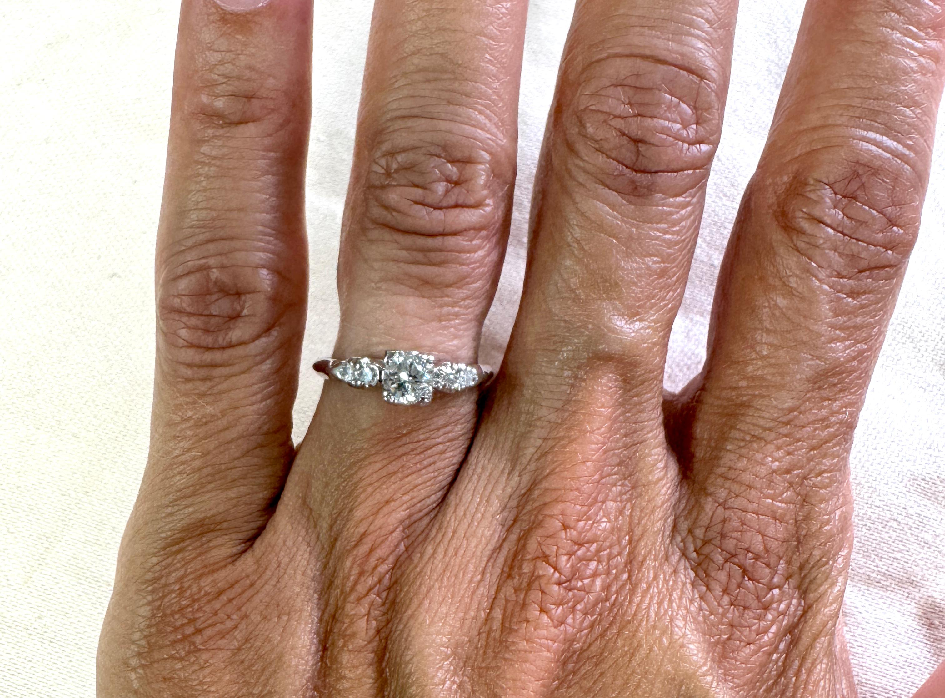 Art Deco Diamond Engagement Ring Mined 1/2 Carat Original 1947 Platinum .50ct For Sale 1