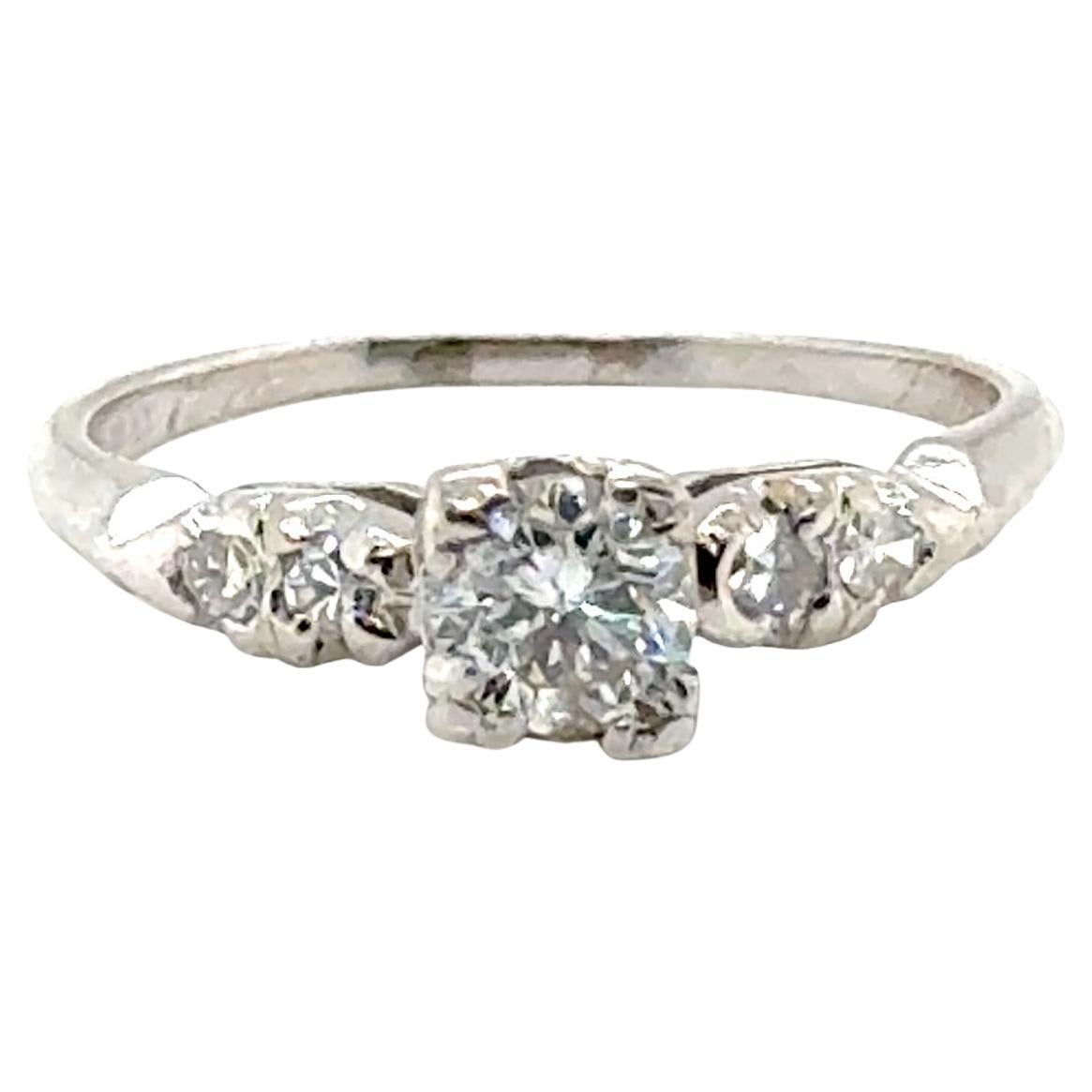 Art Deco Diamond Engagement Ring Mined 1/2 Carat Original 1947 Platinum .50ct For Sale