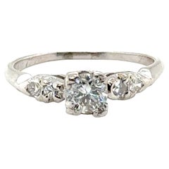 Art Deco Diamond Engagement Ring Mined 1/2 Carat Original 1947 Platinum .50ct