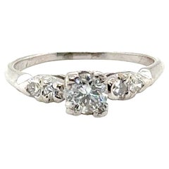 Art Deco Diamond Engagement Ring Mined 1/2 Carat Original 1947 Platinum .50ct