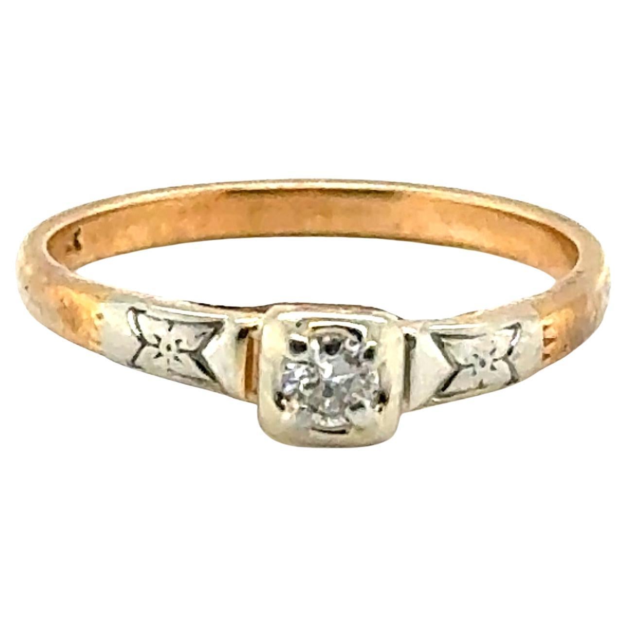 Anello di fidanzamento con diamante Art Deco coniato da 0,10 carati, originale degli anni '20-'30, giallo 14 carati.