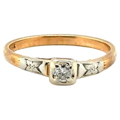 Anello di fidanzamento con diamante Art Deco coniato da 0,10 carati, originale degli anni '20-'30, giallo 14 carati.