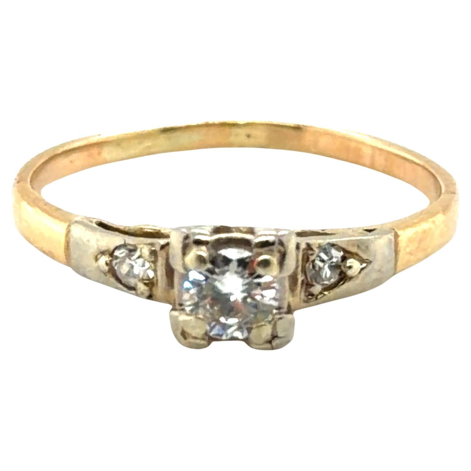 Art Deco Diamond Engagement Ring Mined .30ct 1930-1940 14K White 
Yellow Gold For Sale