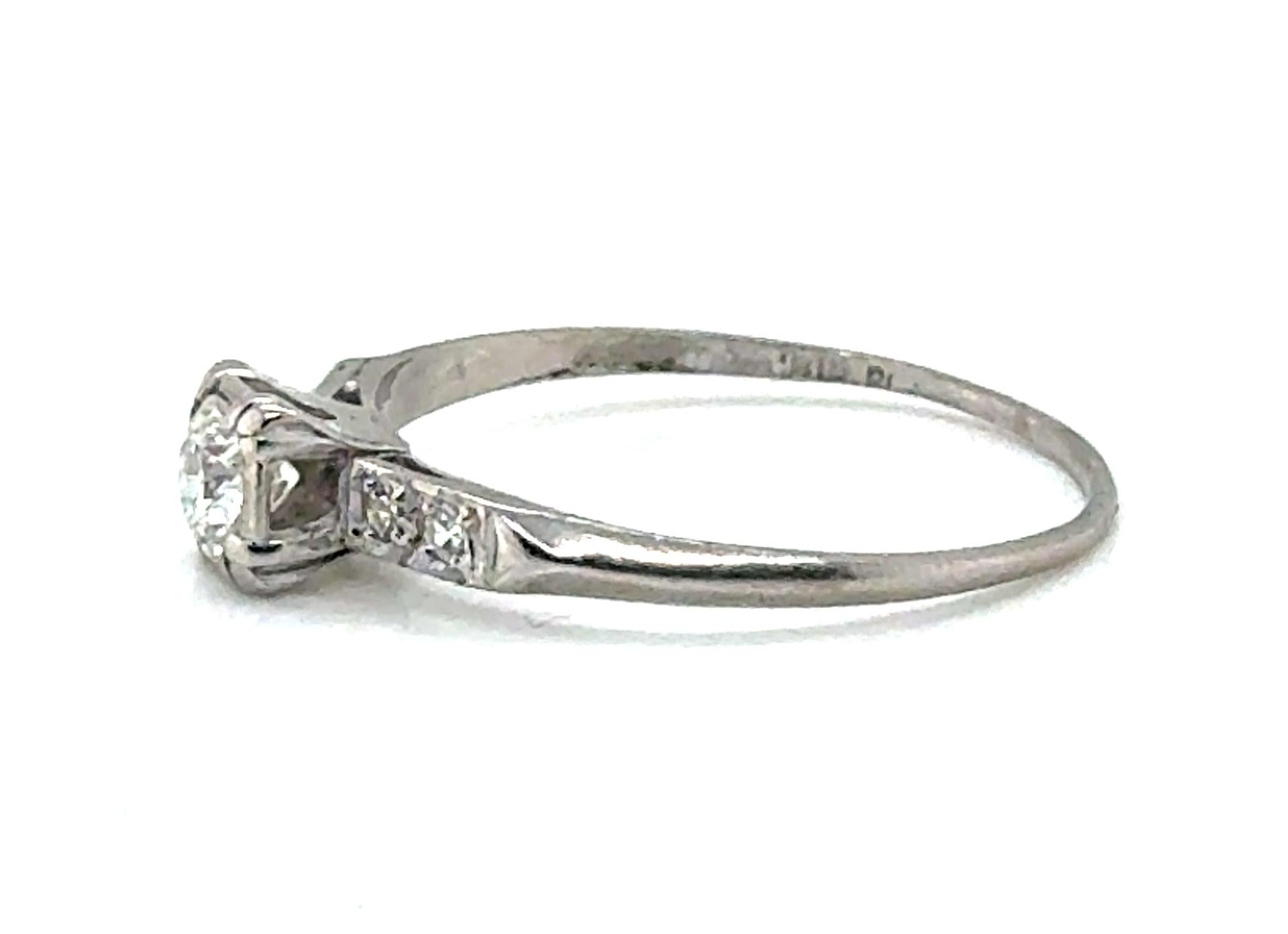 Old European Cut Art Deco Diamond Engagement Ring Mined .34ct Old European Platinum Original 1920 For Sale