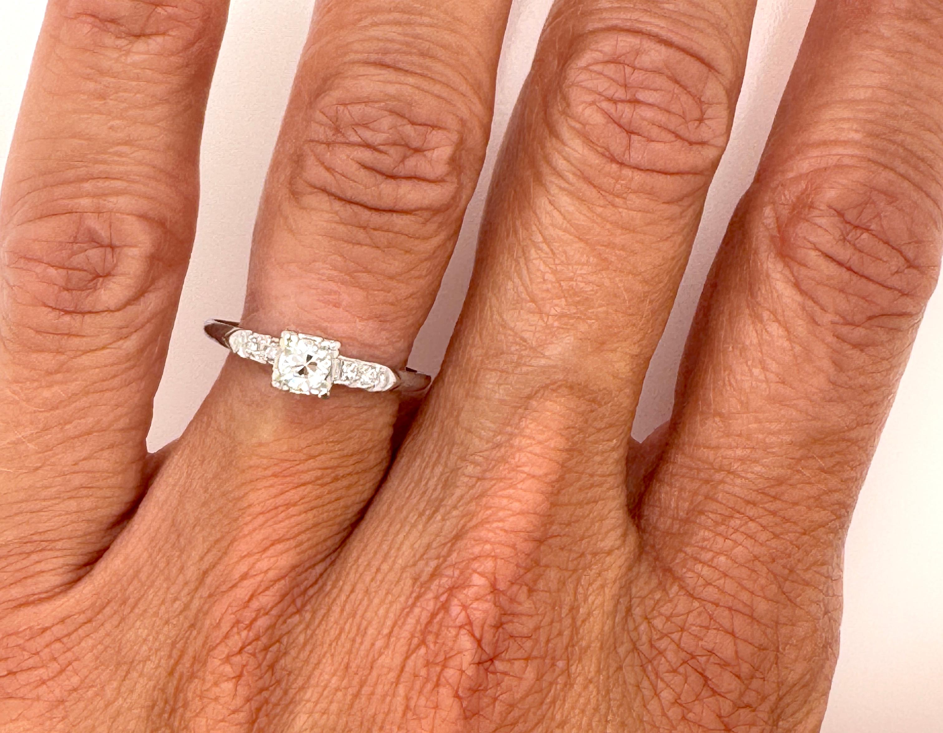 Art Deco Diamond Engagement Ring Mined .34ct Old European Platinum Original 1920 For Sale 1