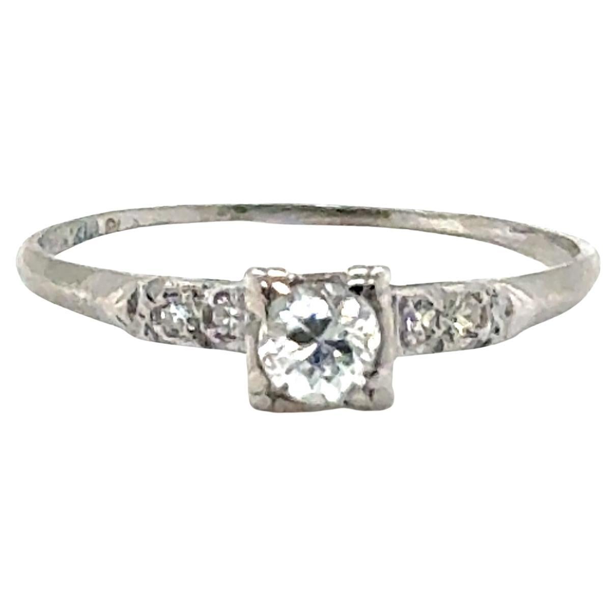 Art Deco Diamond Engagement Ring Mined .34ct Old European Platinum Original 1920