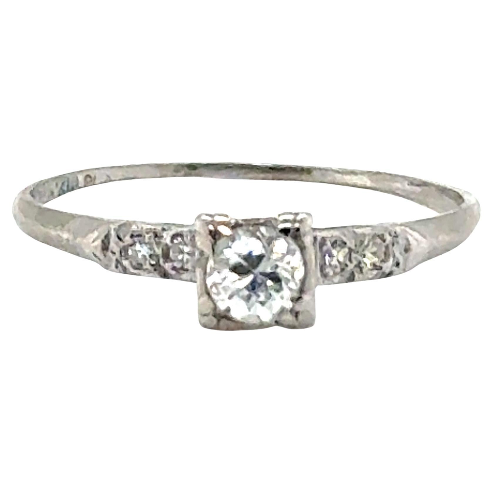 Bague de fiançailles Art Déco diamant miné .34ct Old European Platinum Original 1920 en vente