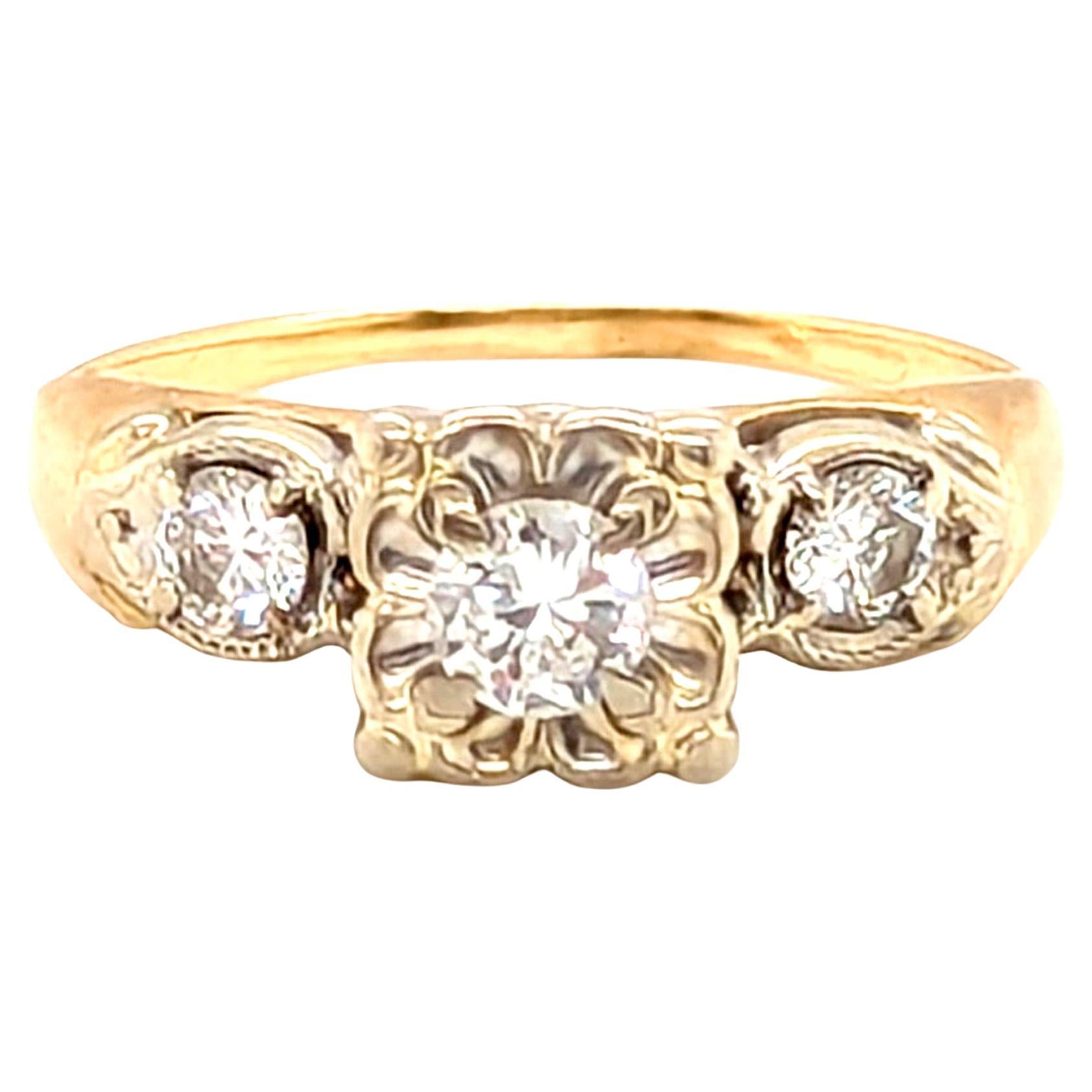 Bague de fiançailles Art Déco diamant miné .35ct Original 1940
s 14K White 
Yellow