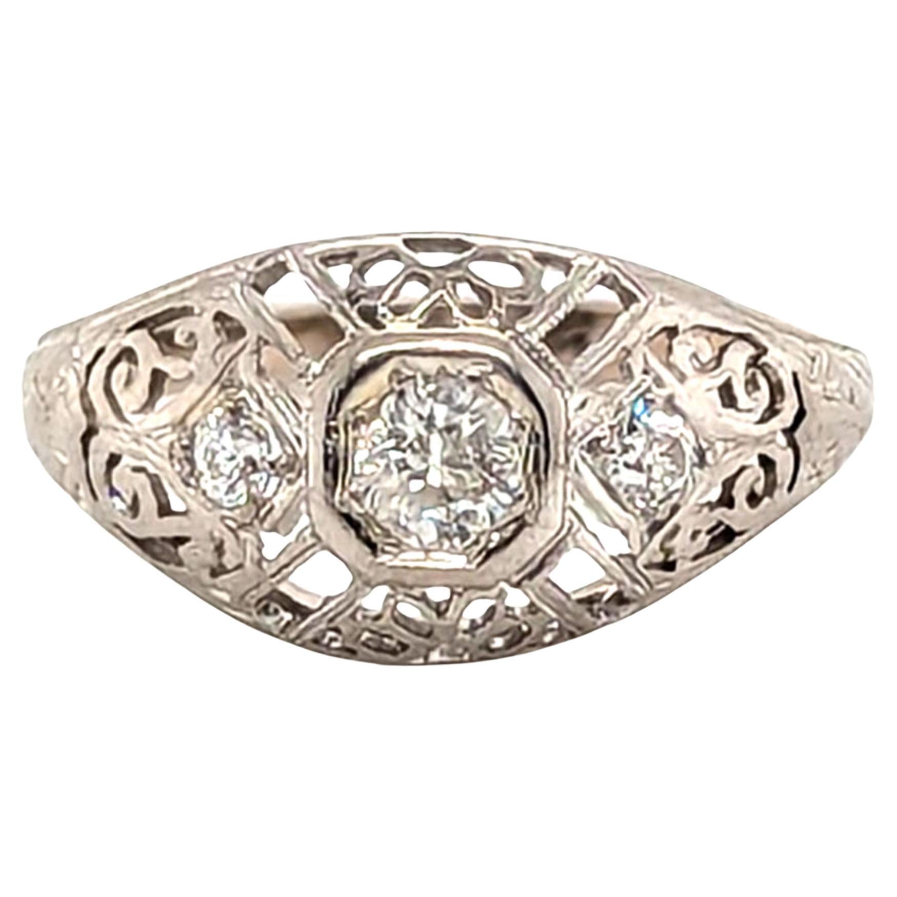 Art Deco Diamond Engagement Ring Mined .40ct Old Euro Original 1930
s 18K White For Sale