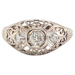 Art Deco Diamond Engagement Ring Mined .40ct Old Euro Original 1930
s 18K White