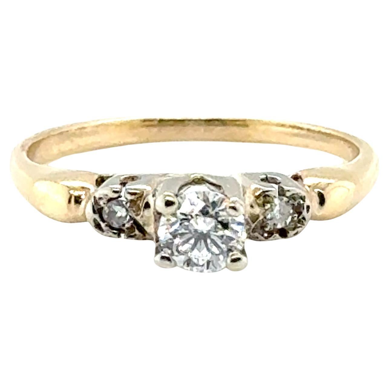 Anello di fidanzamento con diamante Art Deco coniato da 0,42 carati, originale degli anni '30-'40, giallo 14 carati. in vendita