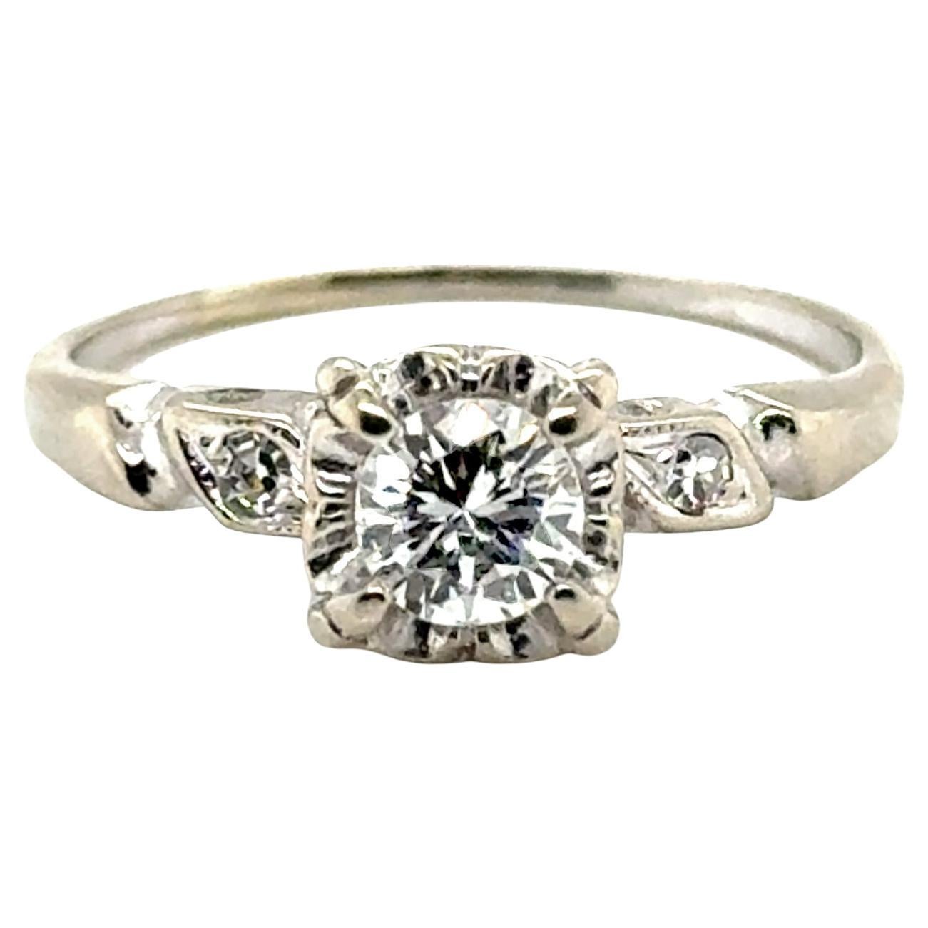 Art Deco Diamond Engagement Ring Mined .54ct RBC Original 1940's 14K