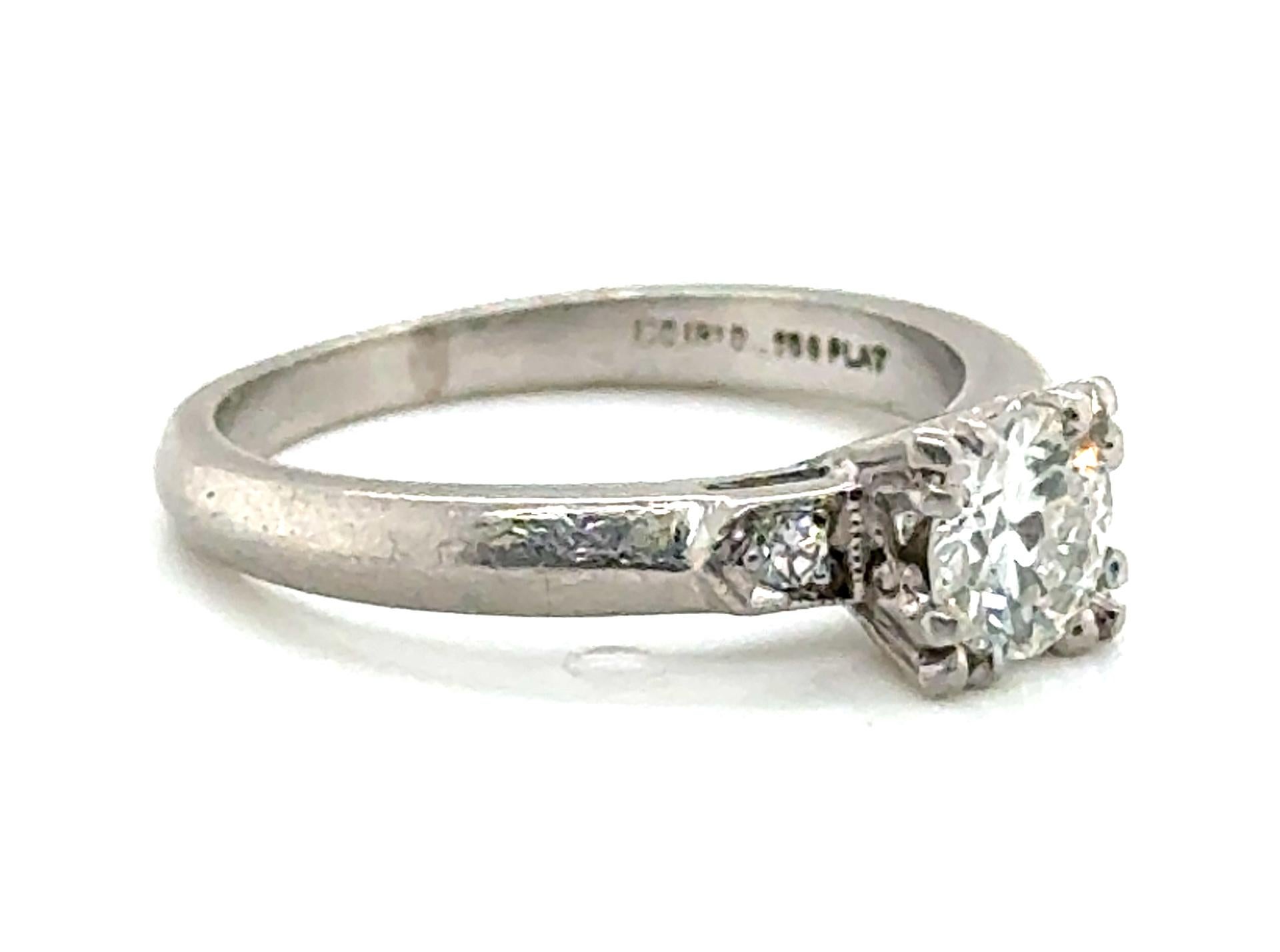 Old European Cut Art Deco Diamond Engagement Ring Mined .56 Carat Original 1930's Platinum For Sale