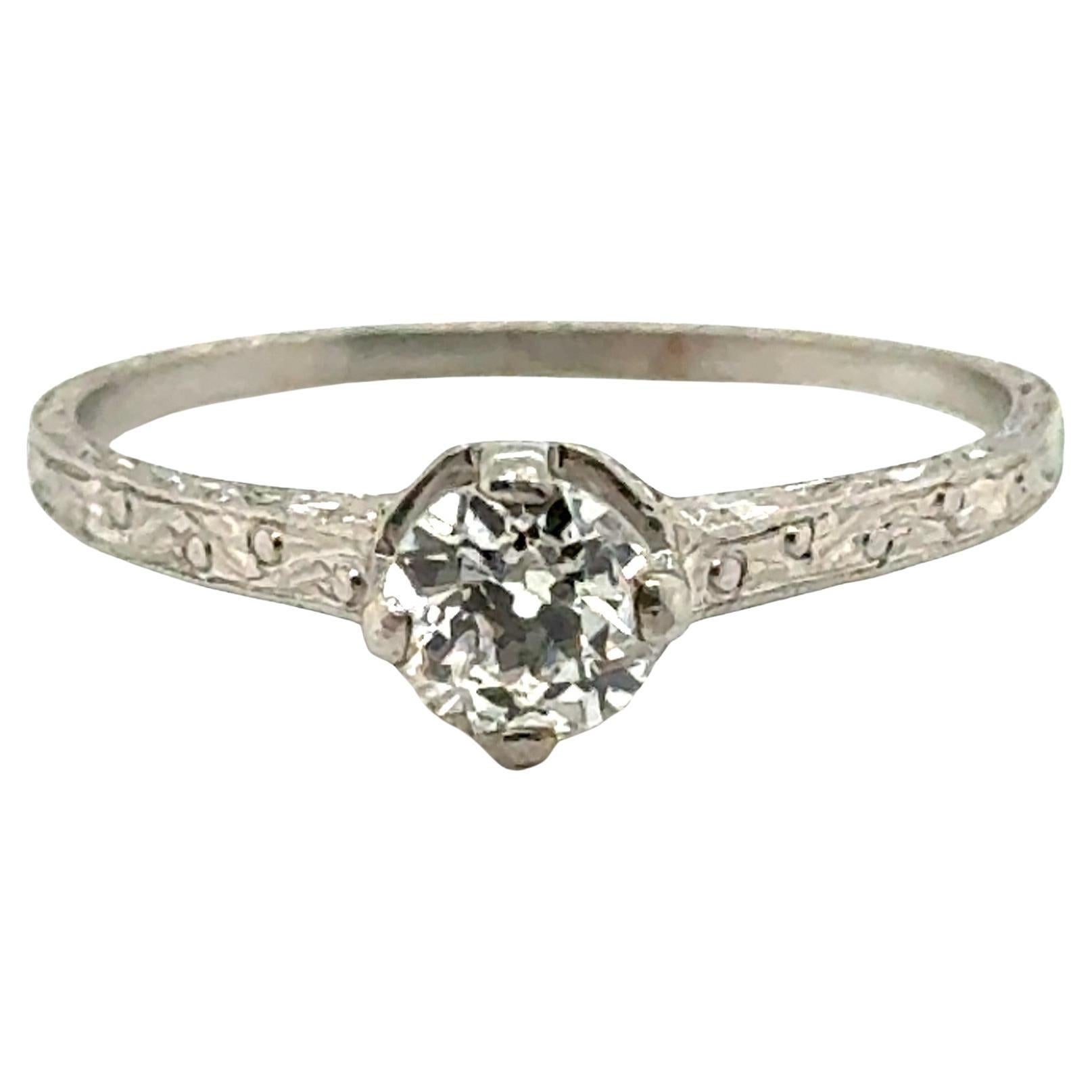 Bague de fiançailles en diamant Art Déco Mined .65ct Solitaire Platinum Original 1920's