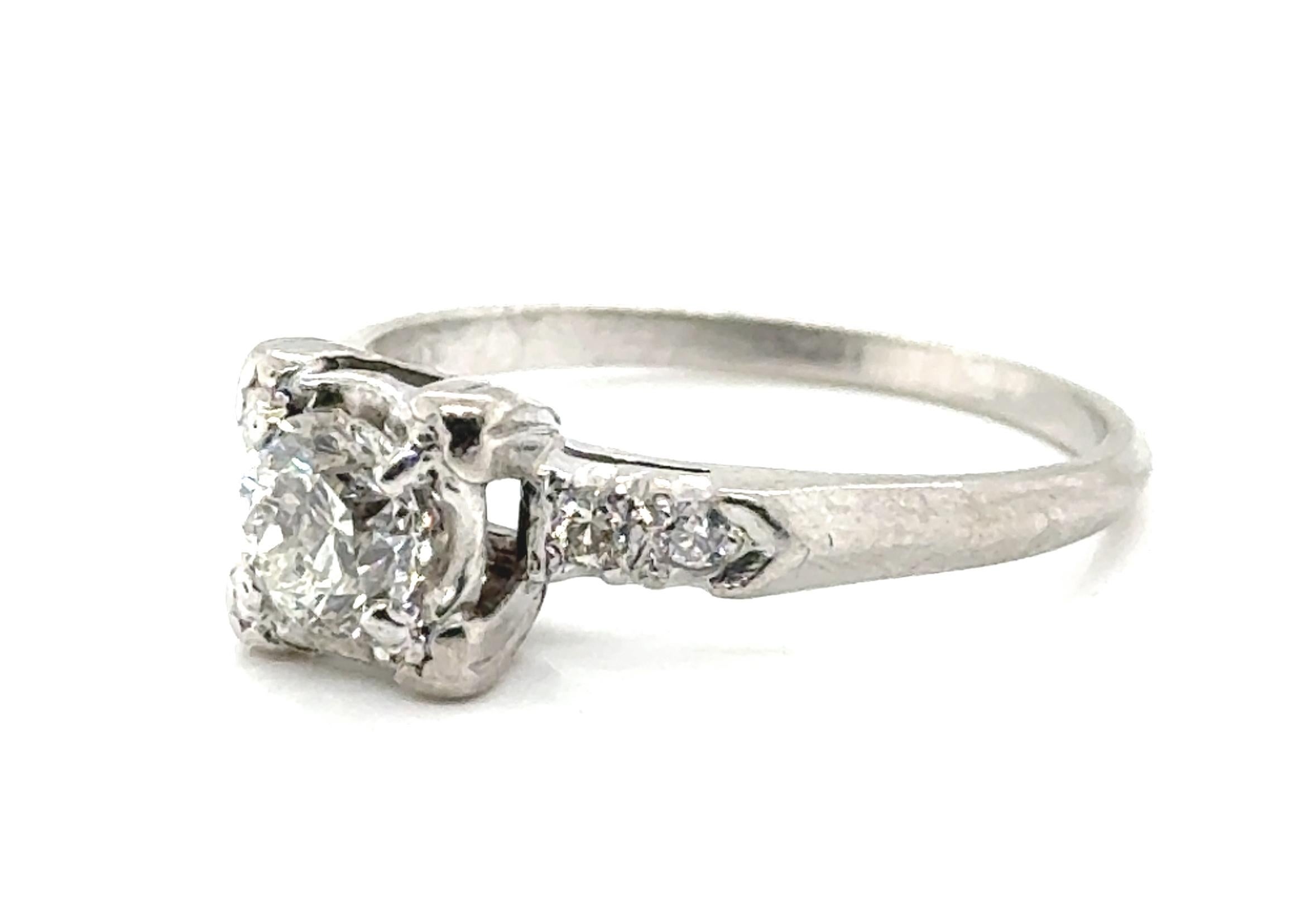 Anillo de compromiso de diamantes Art Déco minado 0,80 ct Transicional Original de los años 1940-1950 Art Decó en venta