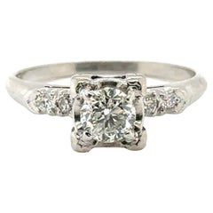Anillo de compromiso de diamantes Art Déco minado 0,80 ct Transicional Original de los años 1940-1950