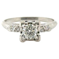 Bague de fiançailles Art Déco diamant miné .80ct Transitional Original 1940's-1950's