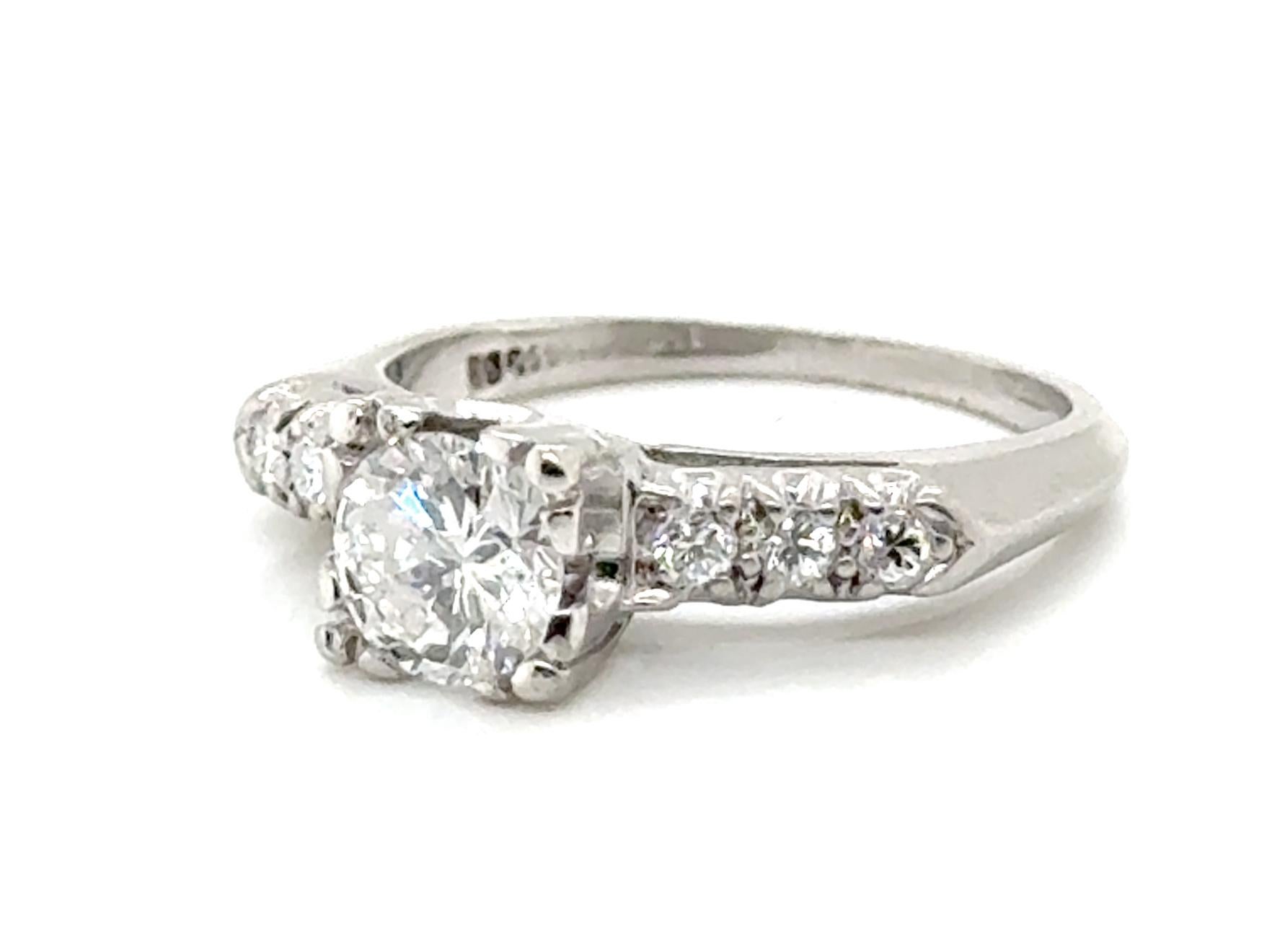 Art déco Bague de fiançailles Art Déco diamant miné .82ct Original 1940's-1950's Platinum en vente