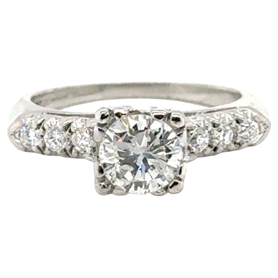 Anello di fidanzamento con diamante Art Deco coniato da 0,82 carati originale degli anni '40-'50 in platino