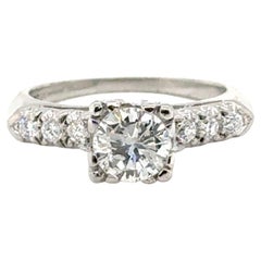 Bague de fiançailles Art Déco diamant miné .82ct Original 1940's-1950's Platinum