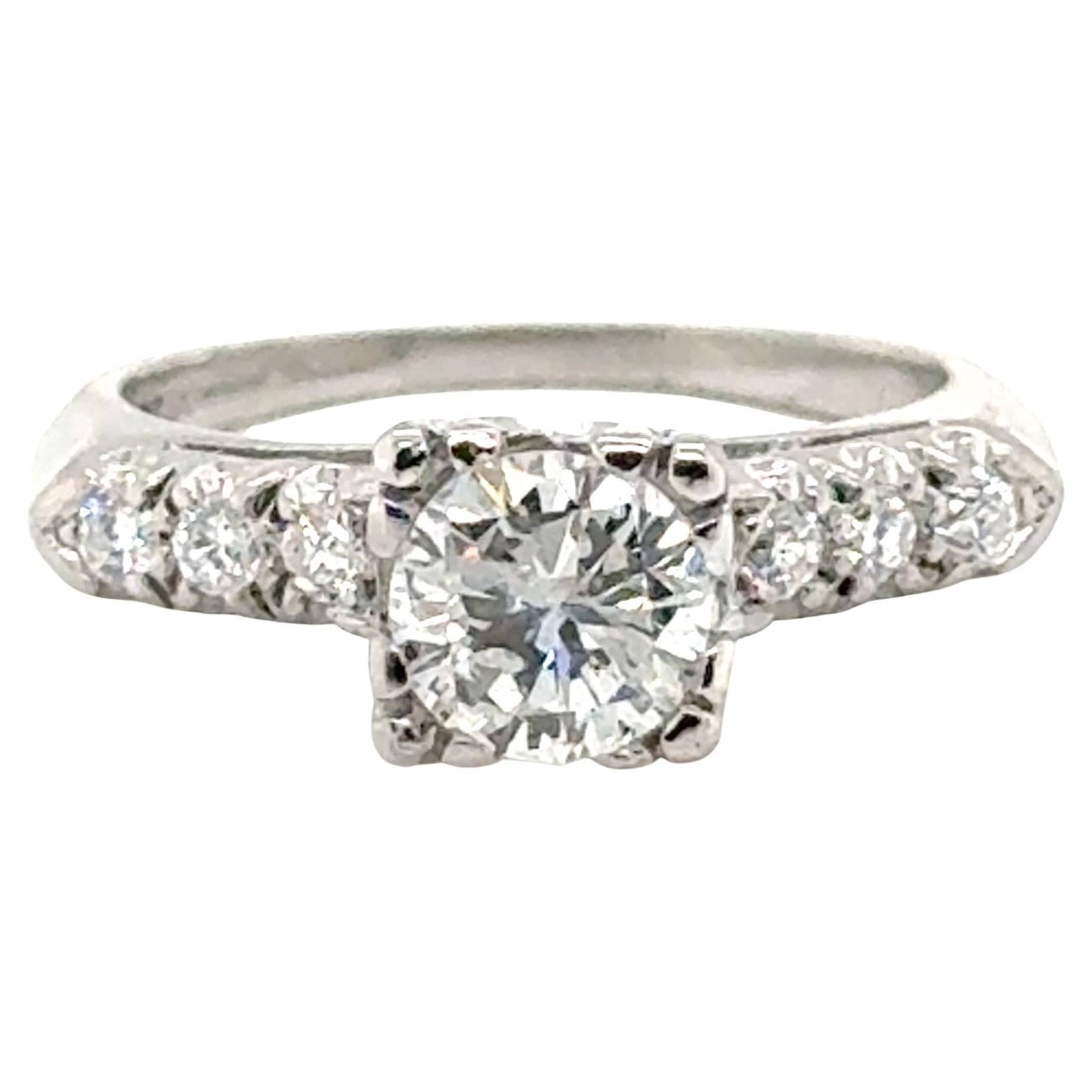 Bague de fiançailles Art Déco diamant miné .82ct Original 1940's-1950's Platinum