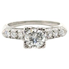 Bague de fiançailles Art Déco diamant miné .82ct Original 1940's-1950's Platinum