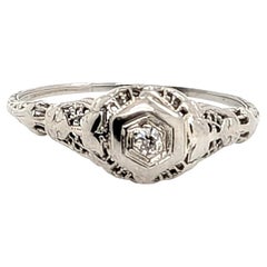 Art Decó Anillo de compromiso de diamantes Filigrana 18K Original de 1930 Antiguo