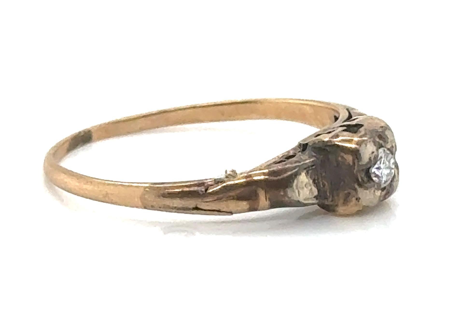 Art Deco Diamant-Verlobungsring Mined Transitional Original 1920er Jahre Antike 14K (Rundschliff)