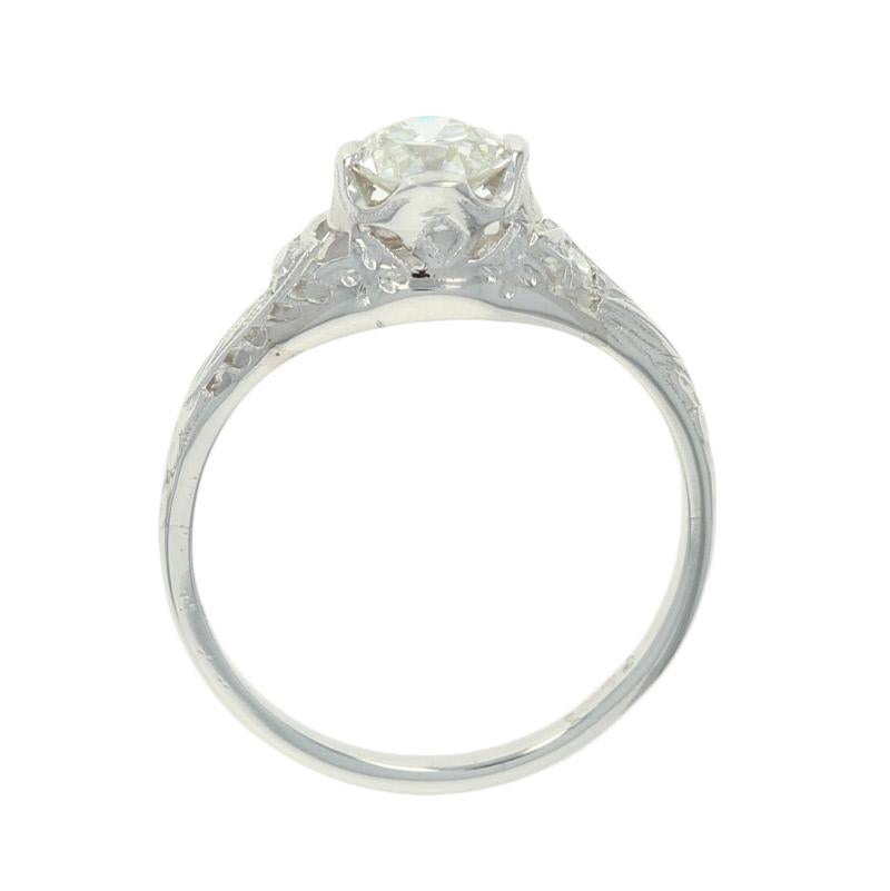 Art Deco Diamond Engagement Ring, Platinum Vintage GIA European .76 Carat In Good Condition In Greensboro, NC