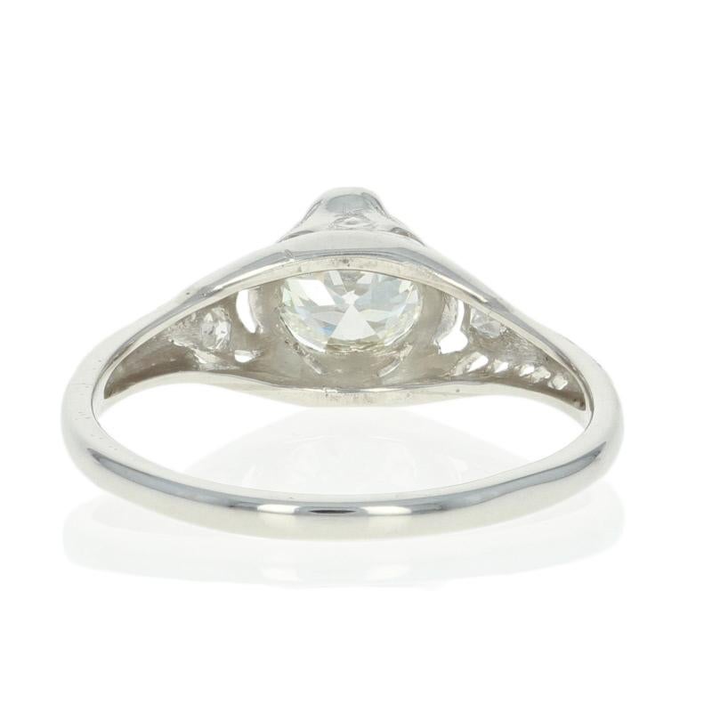Women's Art Deco Diamond Engagement Ring, Platinum Vintage GIA European .76 Carat