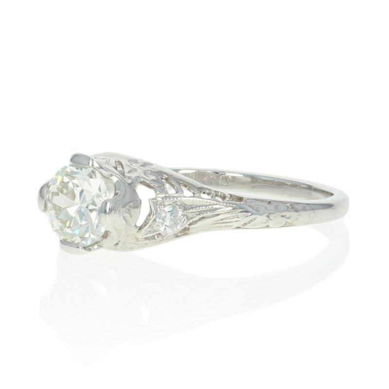 Old European Cut Art Deco Diamond Engagement Ring, Platinum Vintage GIA European .76 Carat