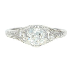 Art Deco Diamond Engagement Ring, Platinum Antique GIA European .76 Carat