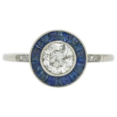 Art Deco Diamond Engagement Ring Sapphire Halo Target Old European 1920 Jazz Age