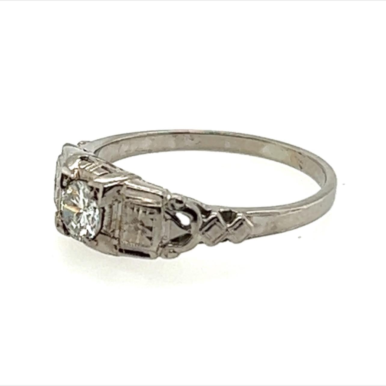 Round Cut Art Deco Solitaire Diamond Ring .30ct Transitional Cut Original 1930s Antique 18