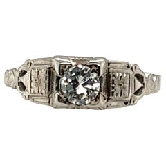 Art Deco Solitaire Diamond Ring .30ct Transitional Cut Original 1930s Antique 18
