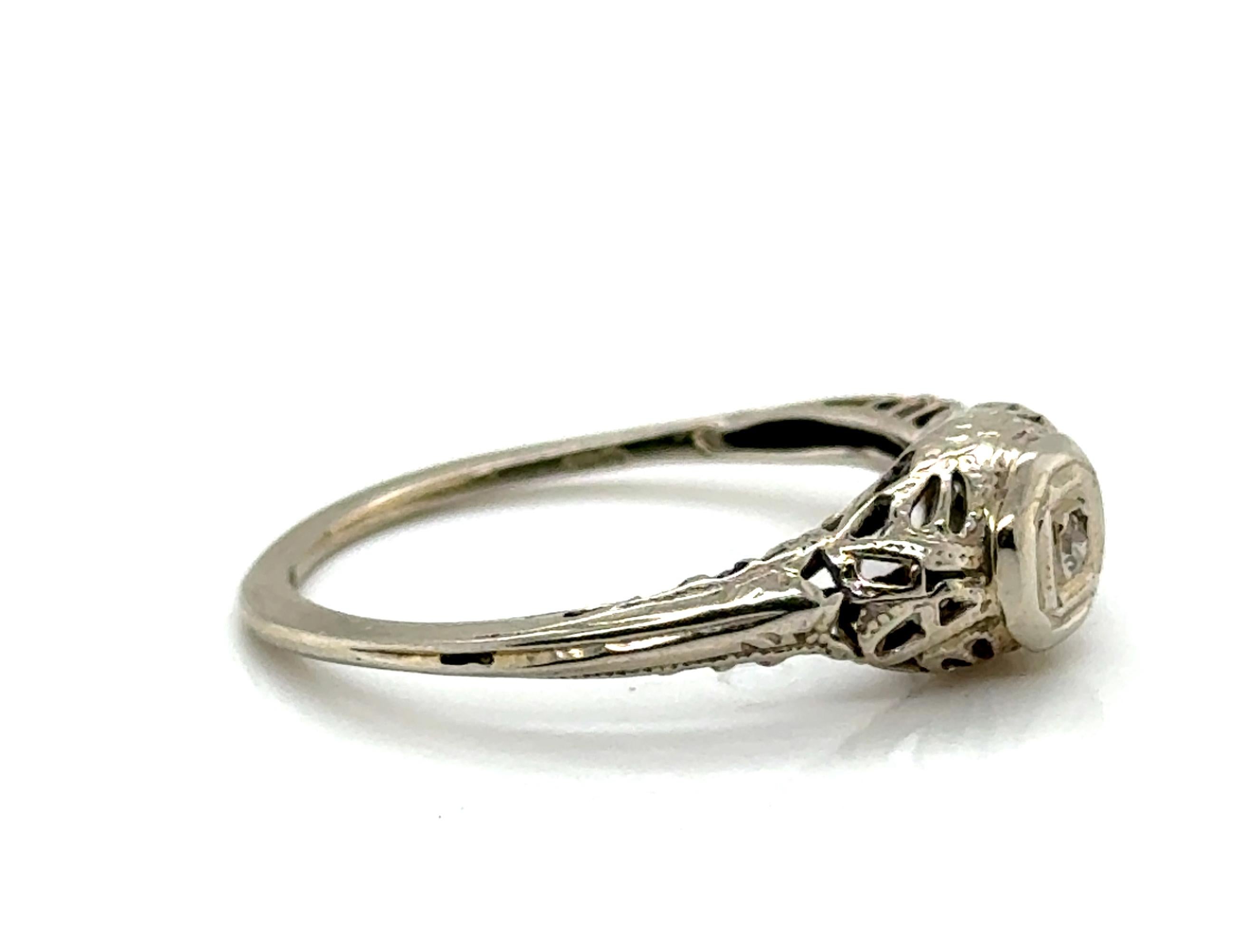 Art Deco Diamant-Verlobungsring Solitär Filigran Mined Original 1920-1930 14K (Art déco) im Angebot