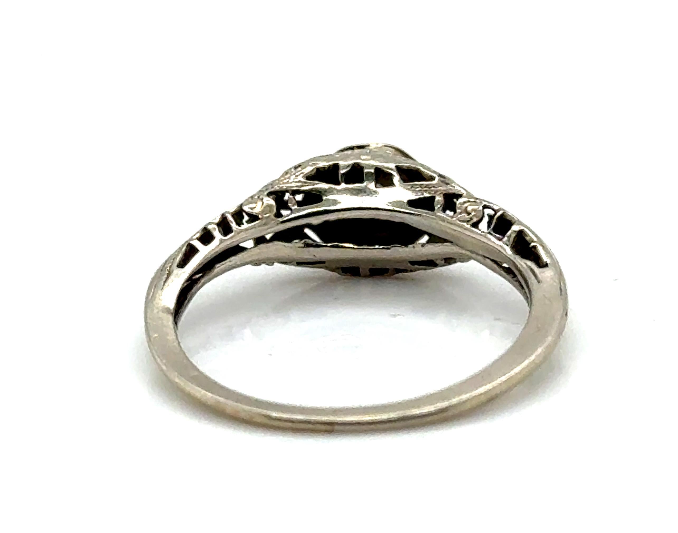 Art Deco Diamant-Verlobungsring Solitär Filigran Mined Original 1920-1930 14K (Einfacher Schliff) im Angebot