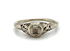 Anello di fidanzamento Art Deco con diamante solitario in filigrana estratto originale 1920-1930 14K