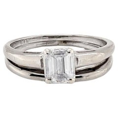 Anello di fidanzamento Art Deco con diamante e fascia nuziale, taglio smeraldo, coniato, 14 carati